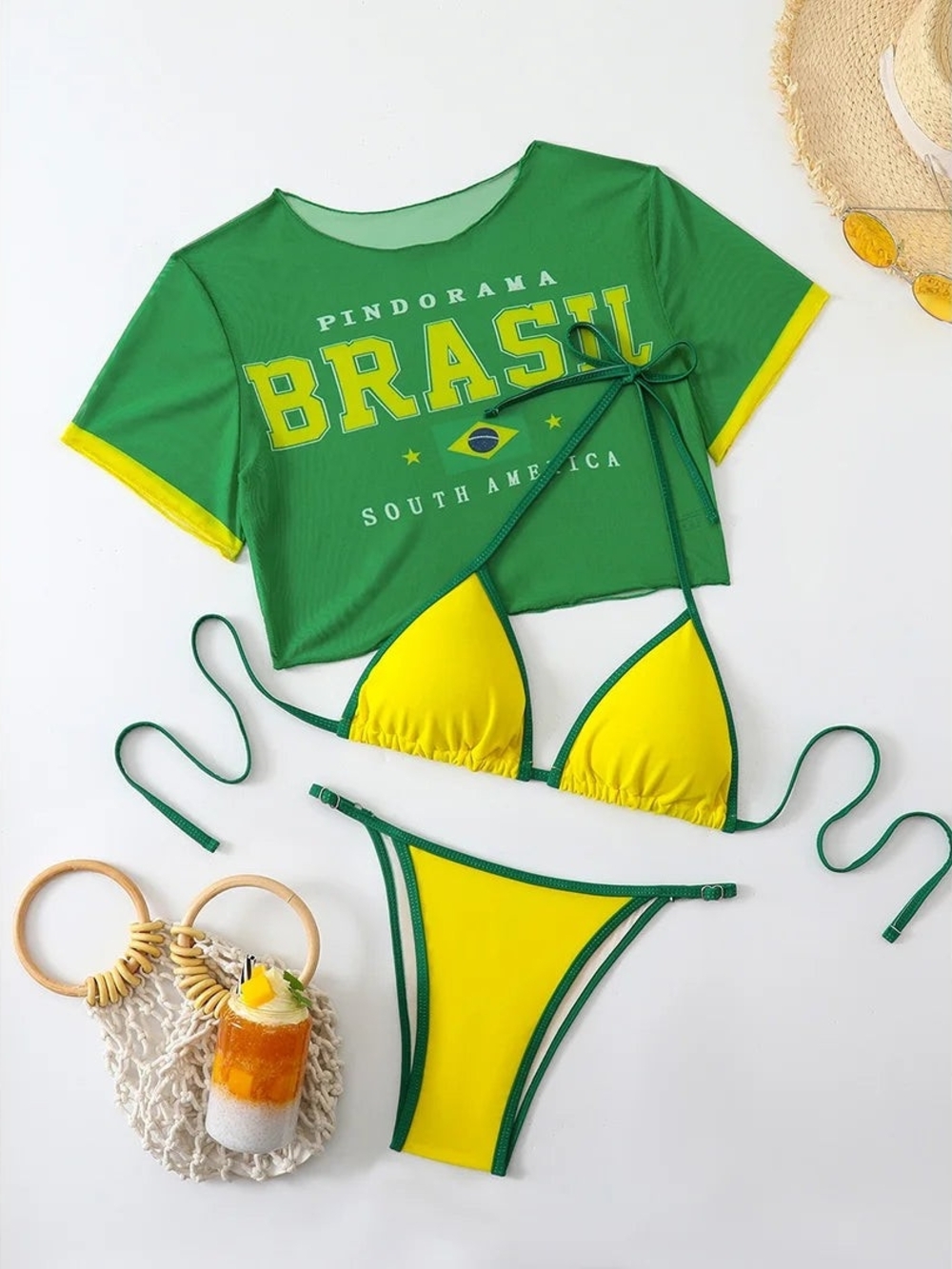 Brazil Bikini Set With Mesh Mini Tee -medium NWOT
